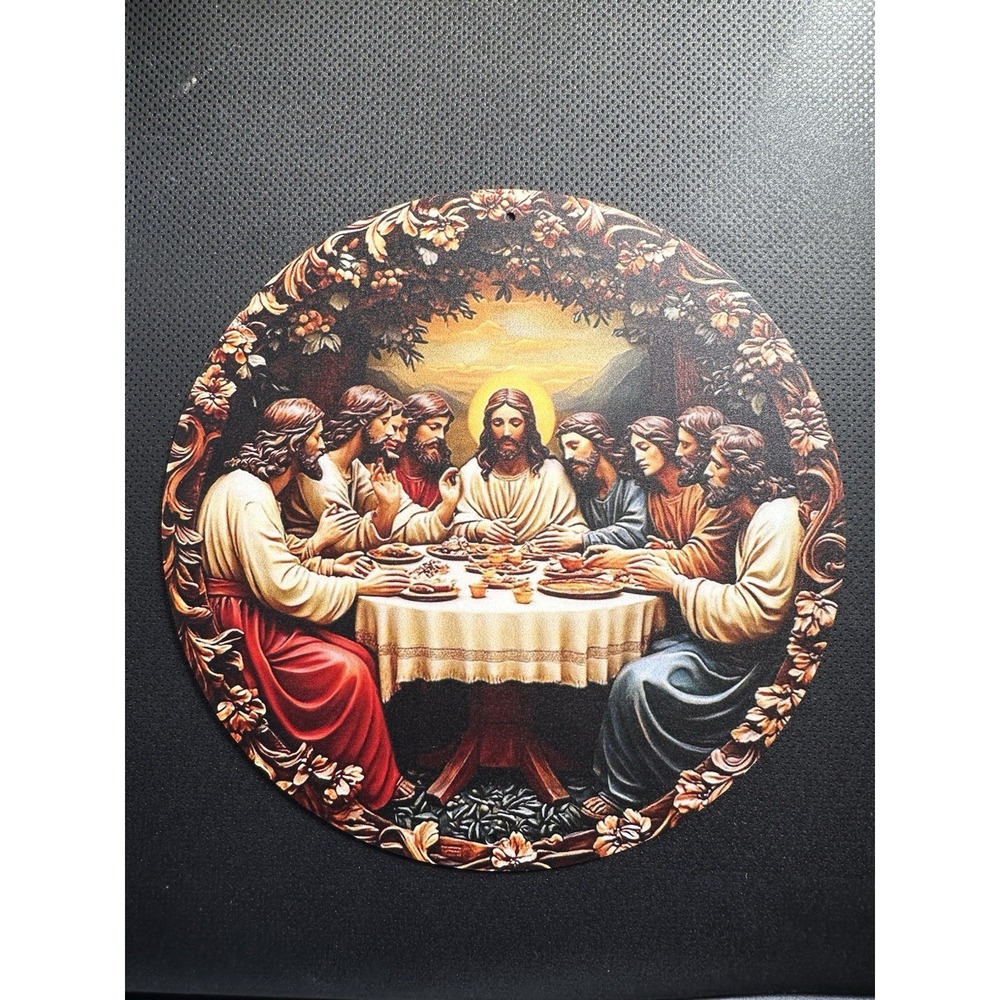 New Tin Metal Sign Round Wall Art Jesus Christ Disciples Last Supper 8x8 Apostle